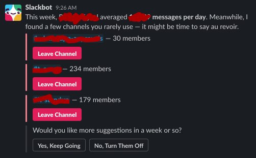 Slackbot suggestions to leave rarely=used channels